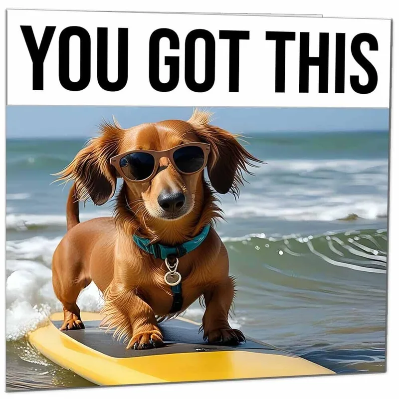 Dachshund Surfboard Ocean Encouragement Card