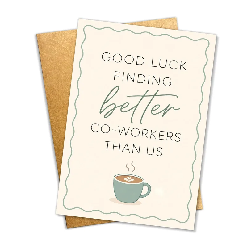 Border Coffee Cup Good Luck Card for Coworker Leaving