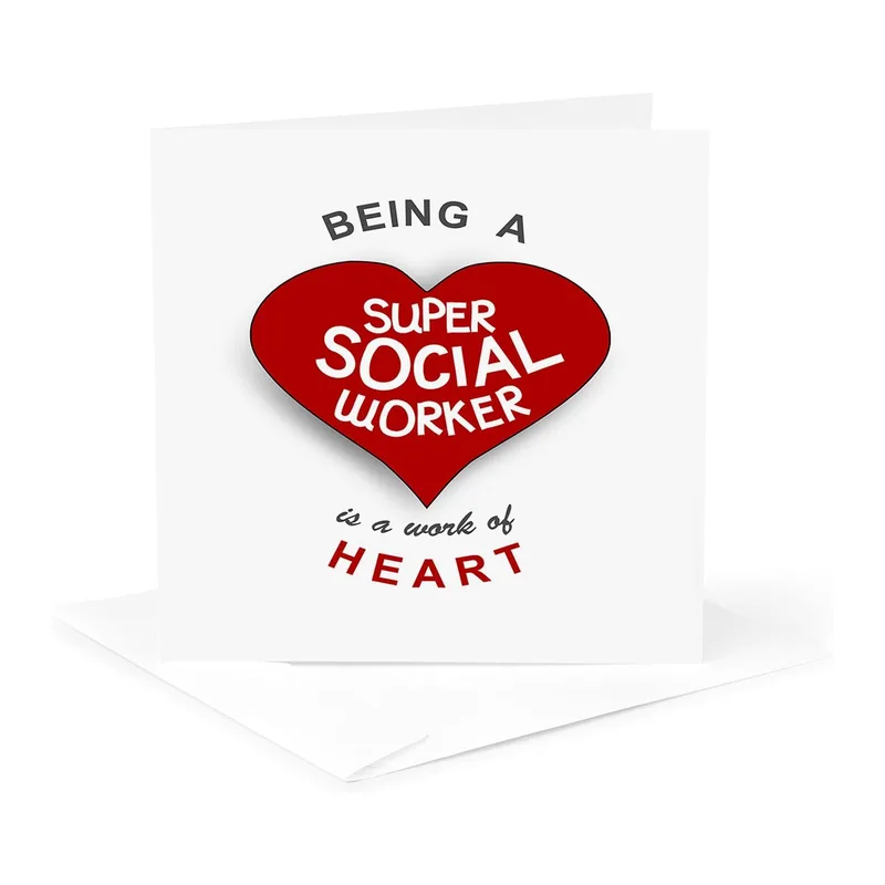 Red Heart White Panel Card honors social workers with a pun