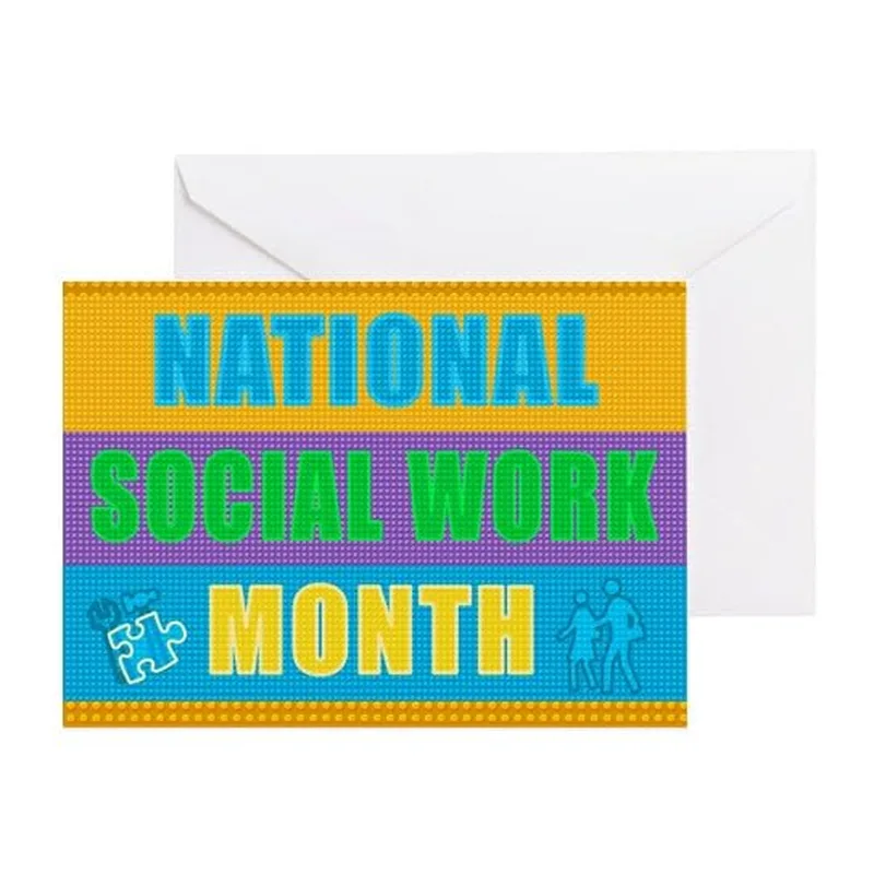 Colorful Striped Jigsaw Banner Card Celebrating Social Workers