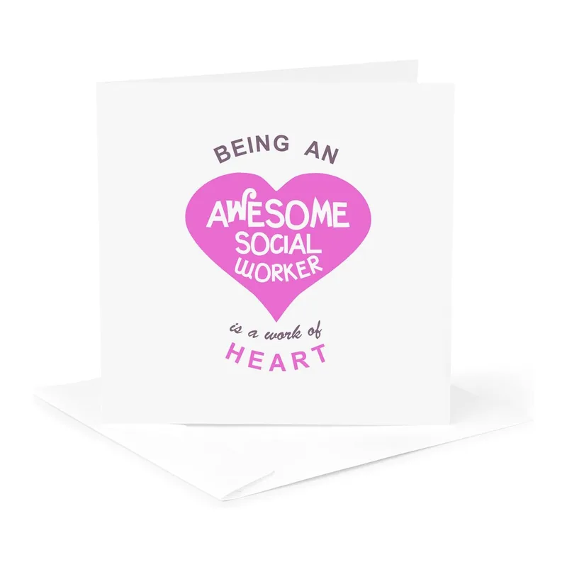Pink Heart White Panel Card for Social Workers