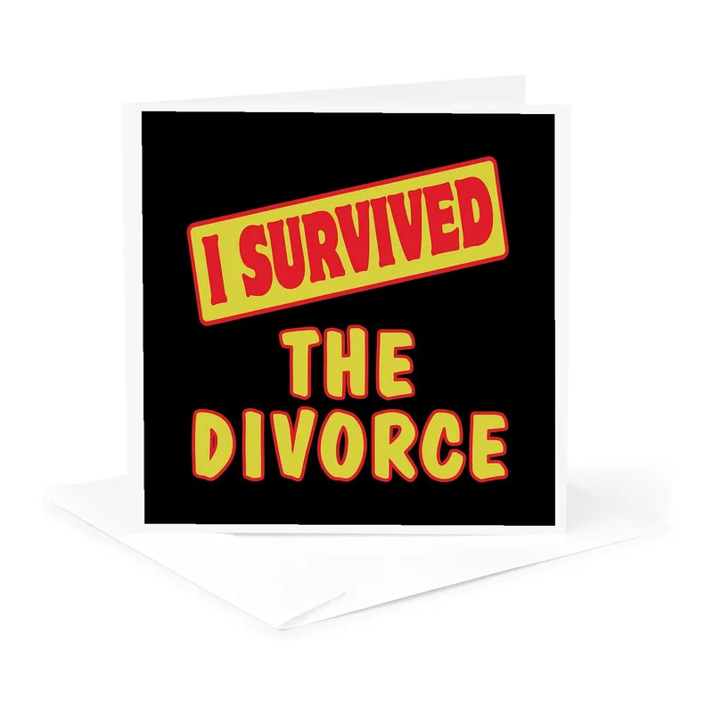 Survived Divorce Card: Bold Red and Yellow Relief