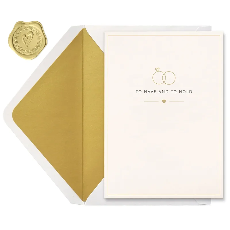 Wedding Vows Card with Gold Rings and Heart Detail