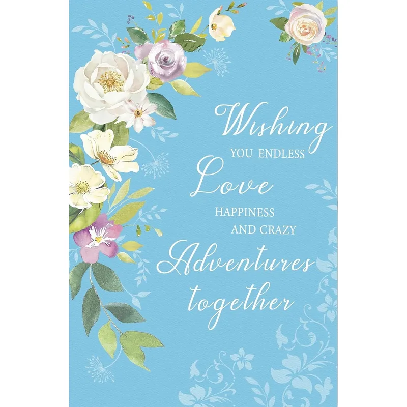 Wedding Wishes Card with Blue Watercolor Roses and Warm Words