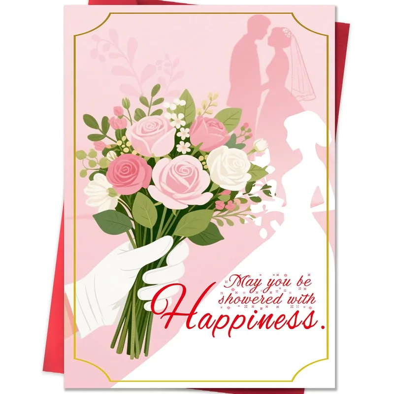 Pink Roses Bouquet Card: A Bridal Shower Wish