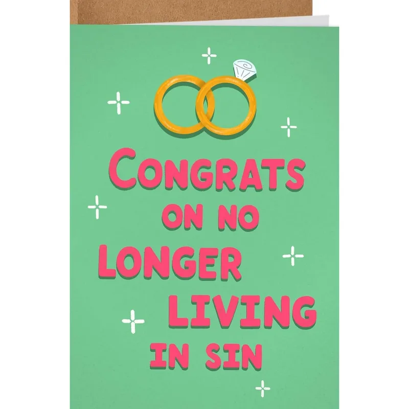 Getting Married Card: Congrats on No Longer Living in Sin