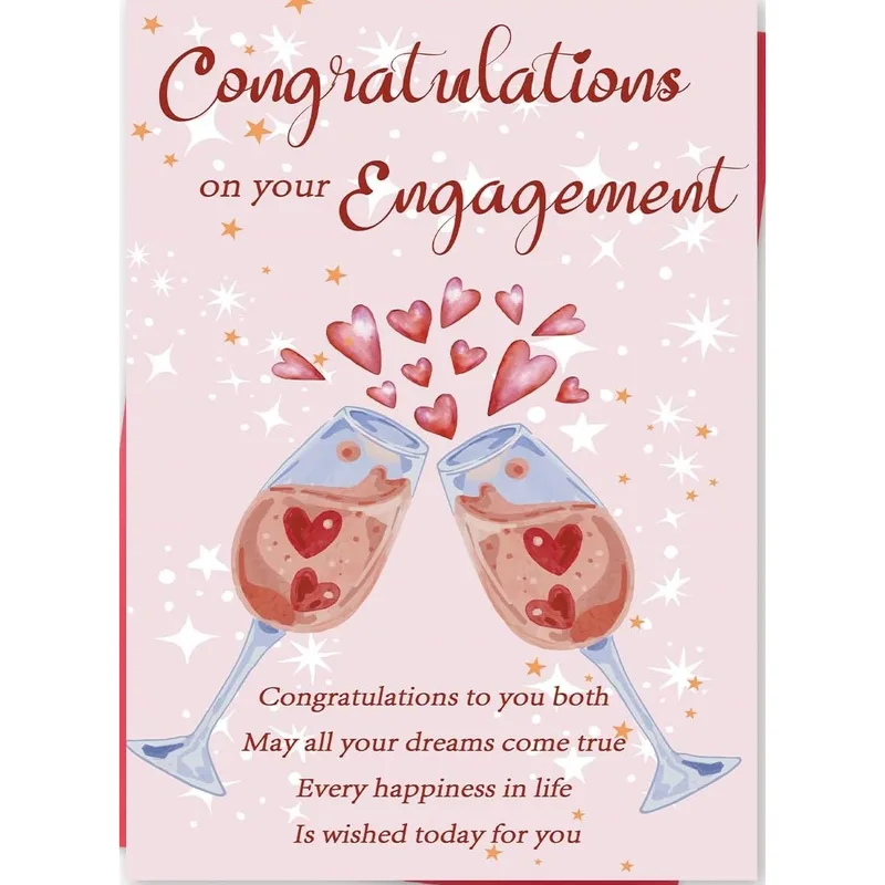 Wedding Engagement Card with Pink Champagne Hearts