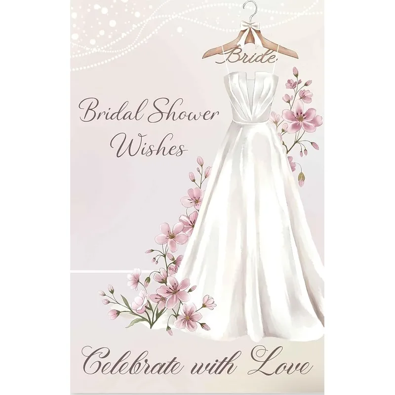 Wedding Shower Wishes Card with a Blush Floral Gown