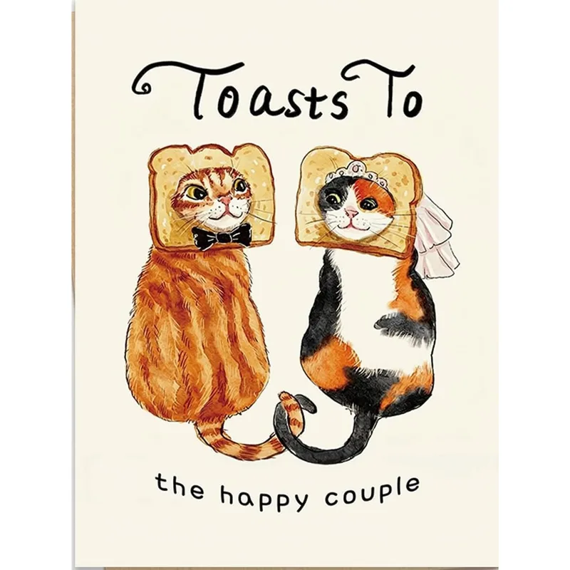 Toast Wedding Card: Two Cats on Bread Cheers the Couple