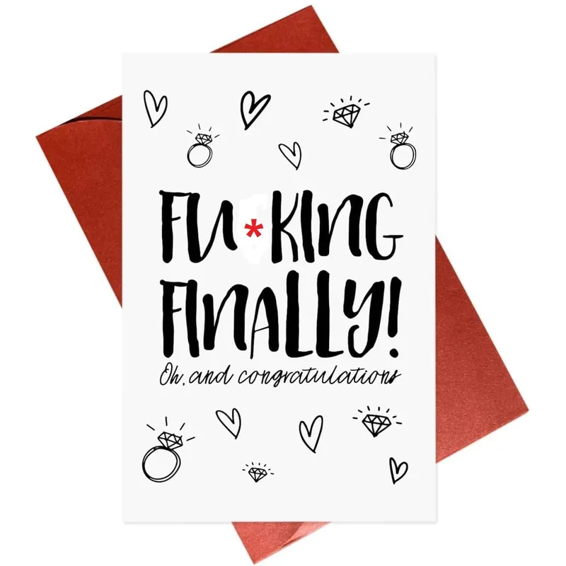 Finally Engaged Card: Bold Hand-Lettered Congrats
