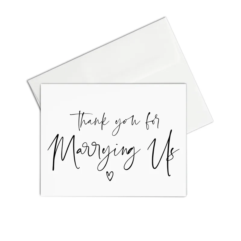 Thank You Officiant Card: Black Script Lettering for Marrying Us