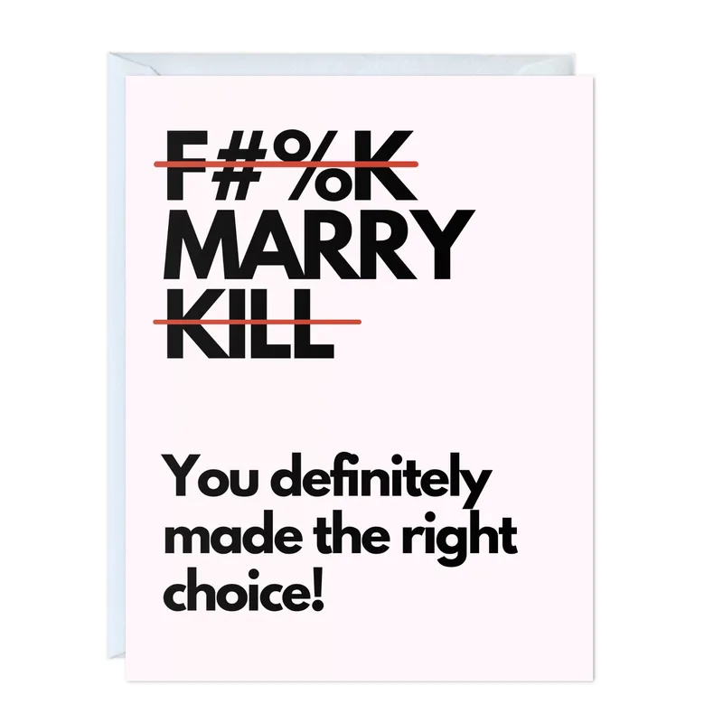 Right Choice Engagement Card: Marry, Kill, Bold Pink Type