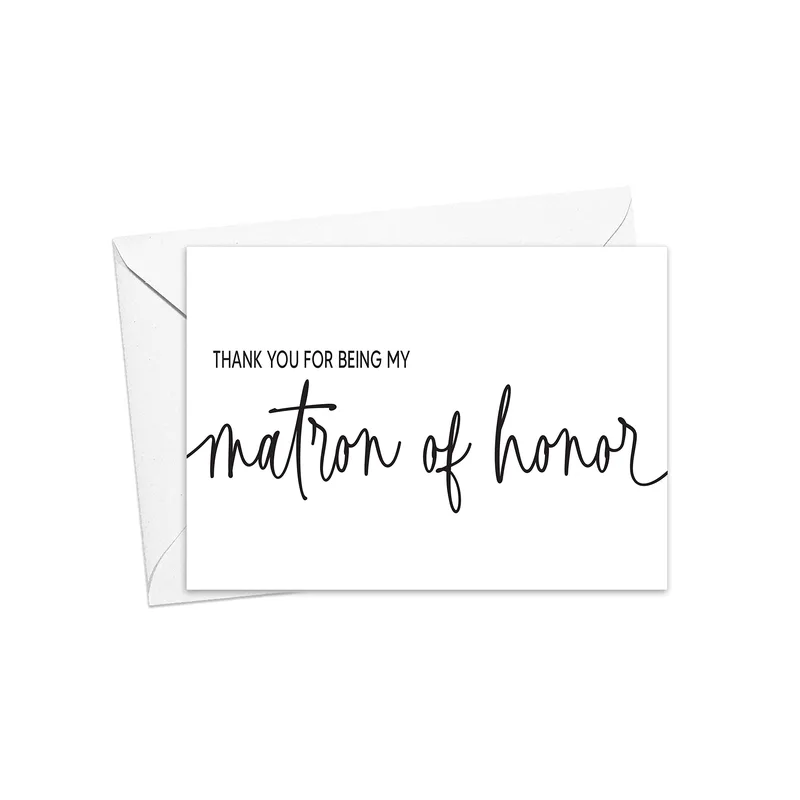 Matron of Honor Thank You Card: Simple Black Script