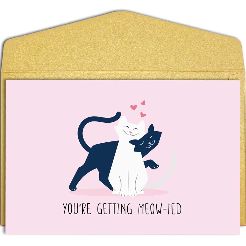Getting Meowied Card with Two Cats Hugging on Pink