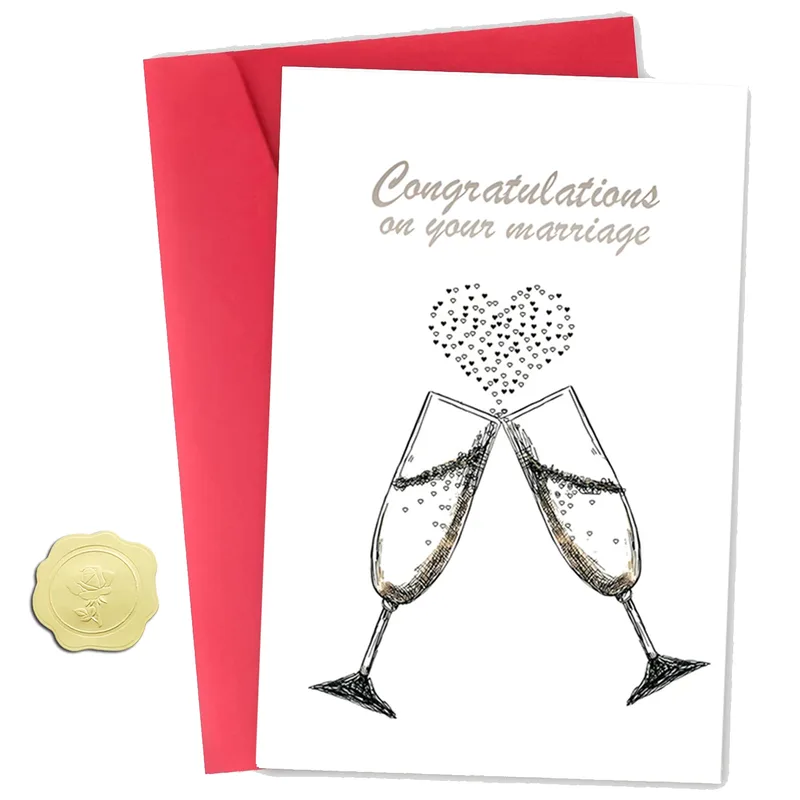 Marriage Celebration Card: Champagne Toast With a Heart of Sparkles