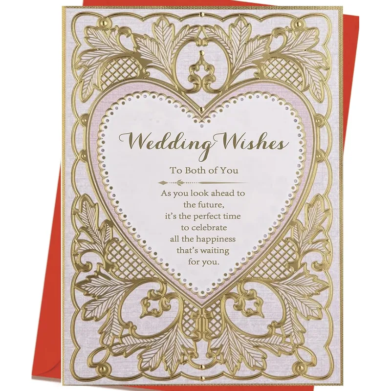 Wedding Day Congratulations Card with Gold Ornate Heart Frame