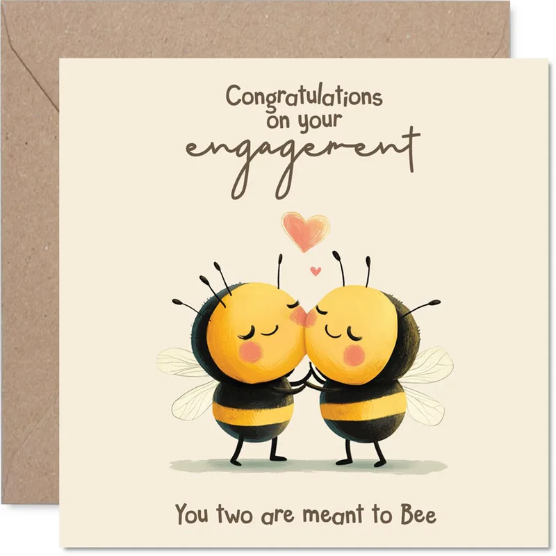 Engagement Bees Card: Two Bees Sharing a Sweet Kiss