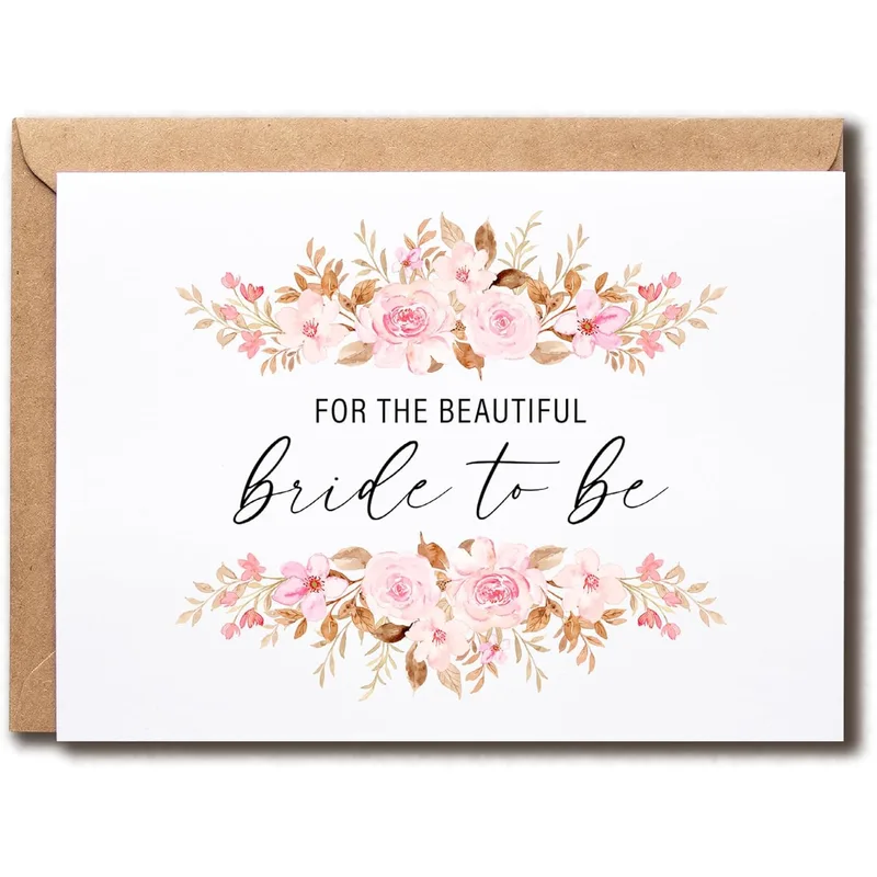 For the Beautiful Bride Card: Pink Floral Wedding Card