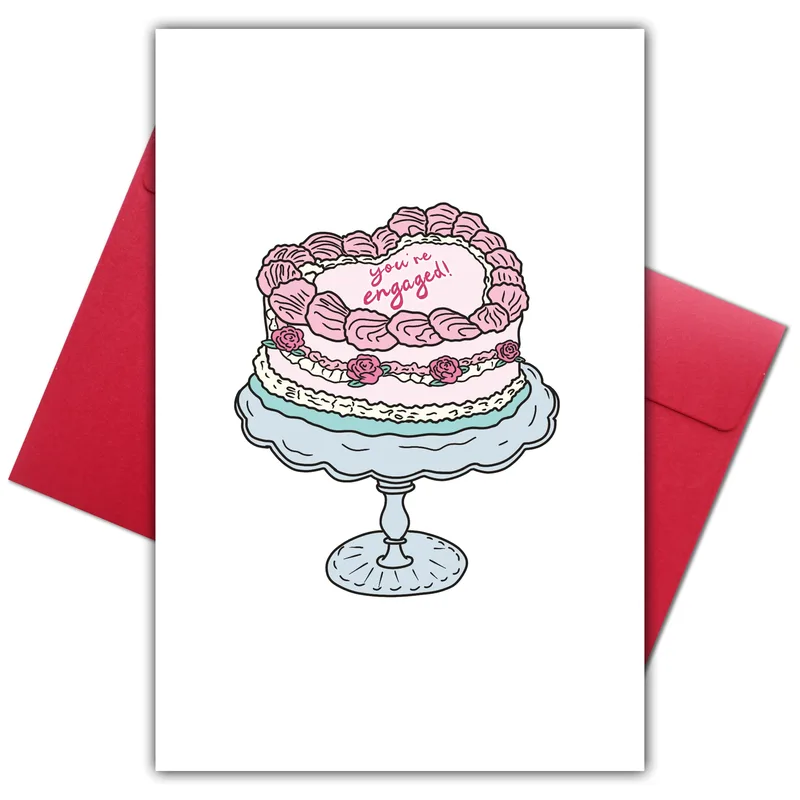 Heart Cake Engagement Card for Newly Engaged Friends