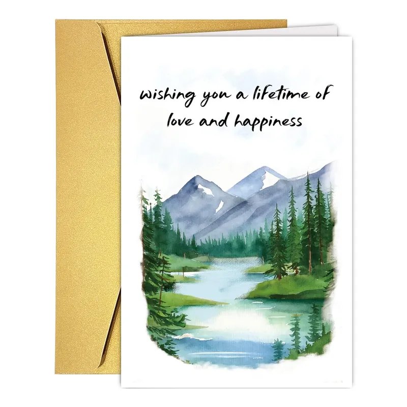 Lifetime of Love Card: Watercolor Mountain Lake Greeting