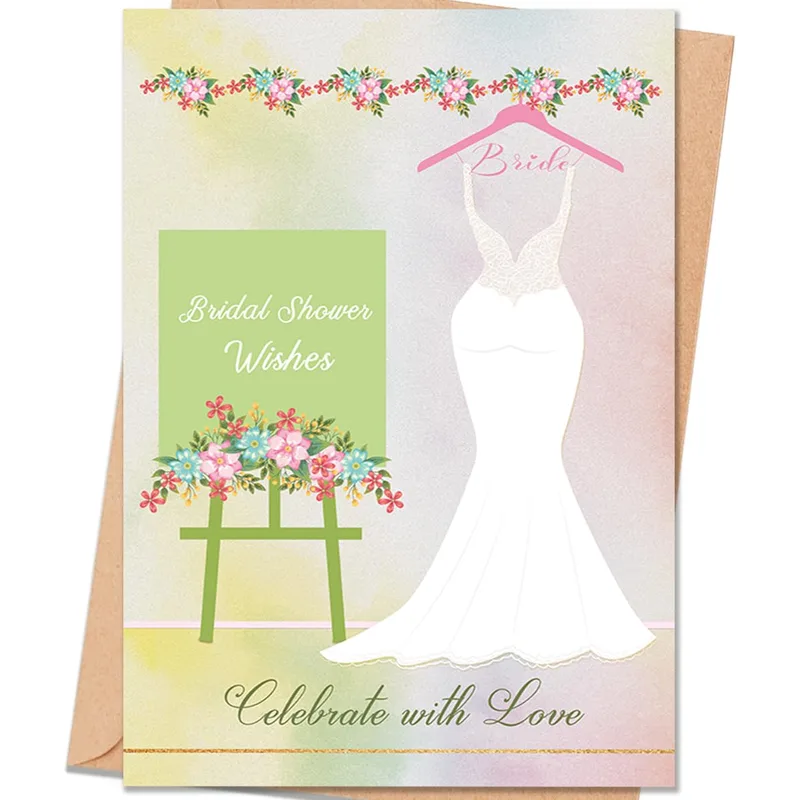 Bridal Shower Wishes Card with a Pastel Wedding Dress