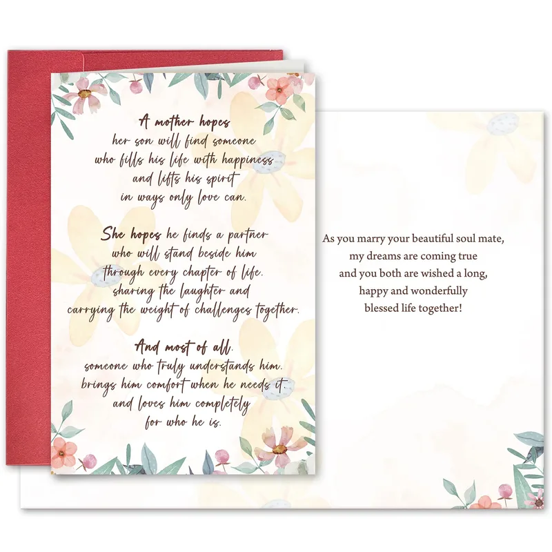 Mother Son Wedding Card: A Mother's Blessing in Watercolor Blossoms