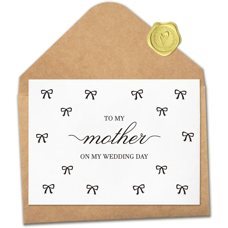 Mother Wedding Day Card with Black Bows on White