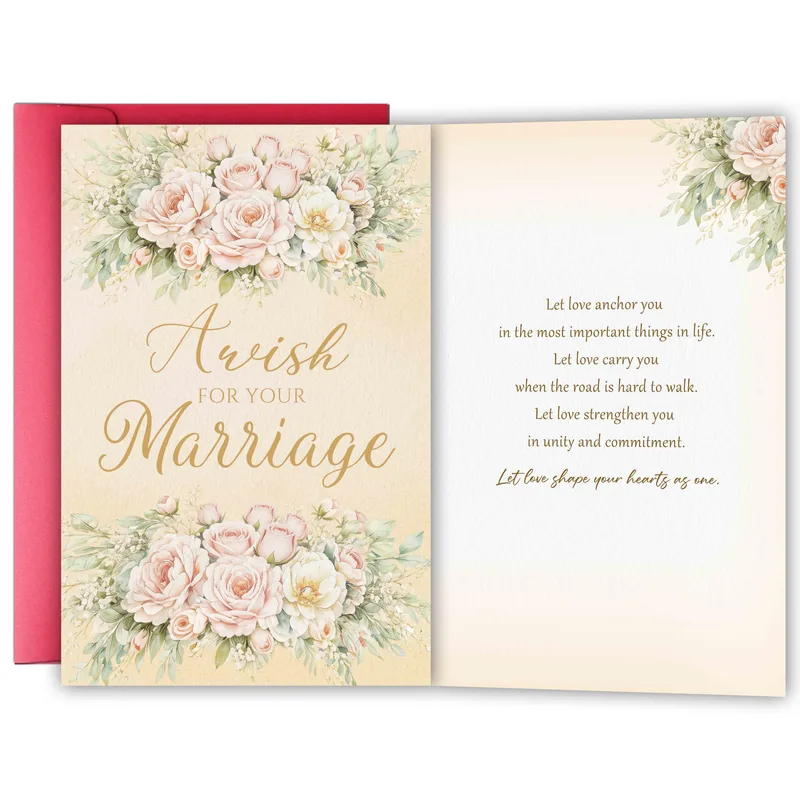 Marriage Wishes Card with Pink Watercolor Roses
