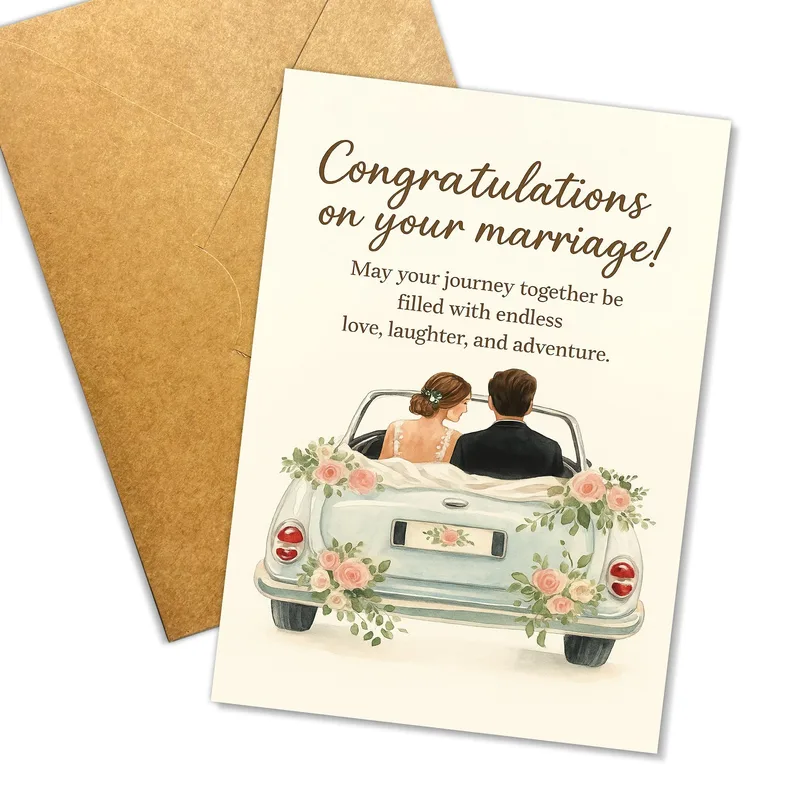 Wedding Day Car Card: Newlyweds Leaving in Style