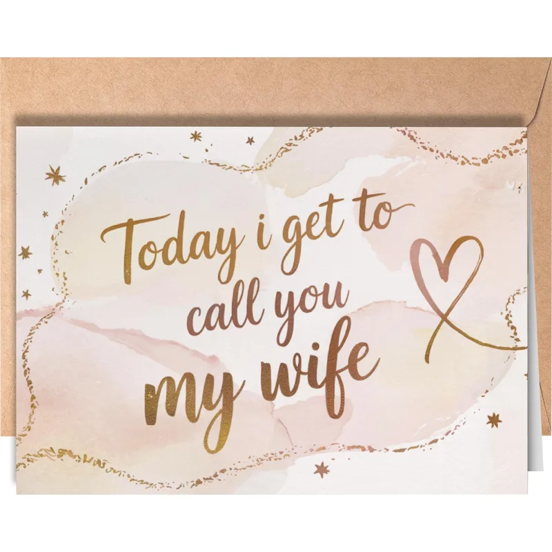 Newlywed Wife Card: A Gold Watercolor Keepsake for Your Bride