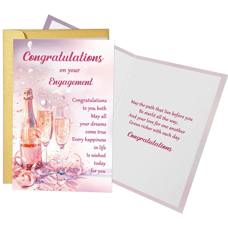 Congratulations on Your Engagement Card with Pink Champagne Glasses