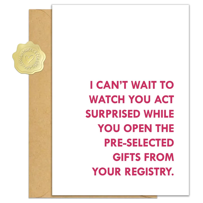 Funny Bride Card with a Registry Joke Inside