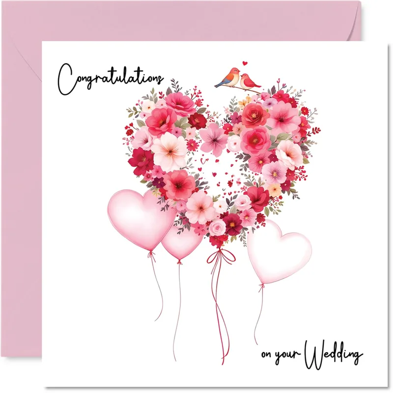 Floral Heart Wedding Card for Newlyweds and Loved Ones