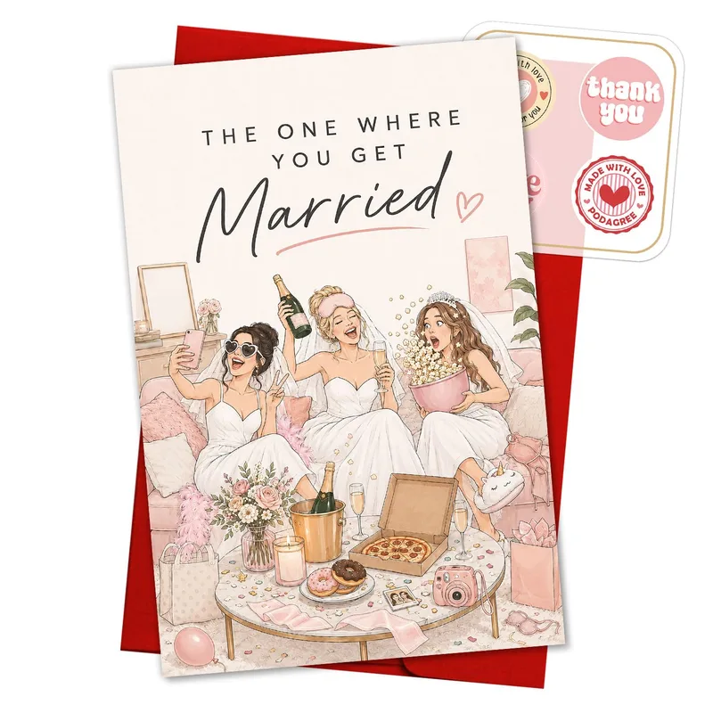 Bachelorette Party Card with a Pink Bridal Party Scene
