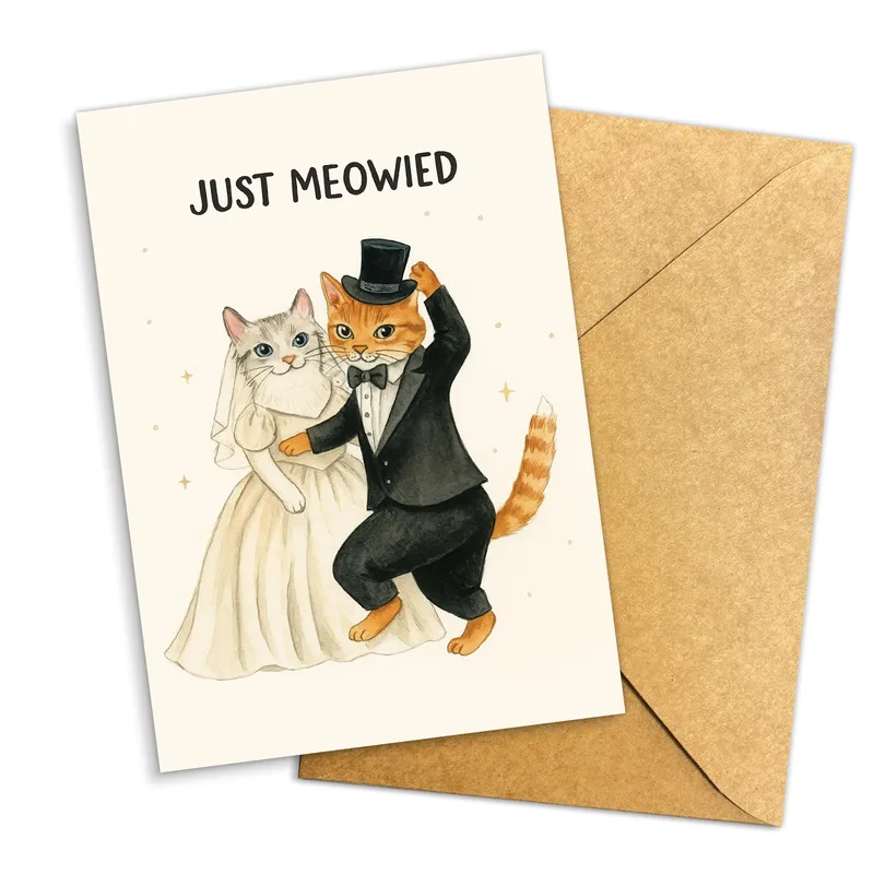 Just Married Cats Card for Newlyweds Who Love Cats