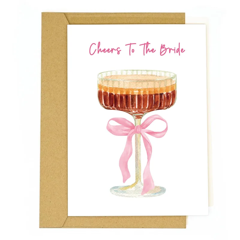 Bride Cheers Card with a Pink Espresso Martini