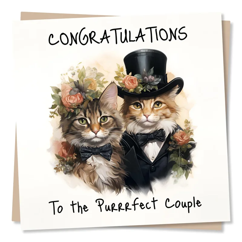 Purrfect Couple Card: Two Cats Ready for the Big Day