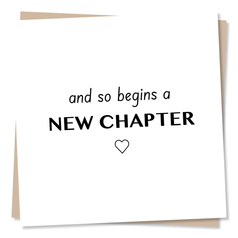 And So Begins Card – Minimal card reading and so begins a NEW CHAPTER with a heart – Greeting Card in black