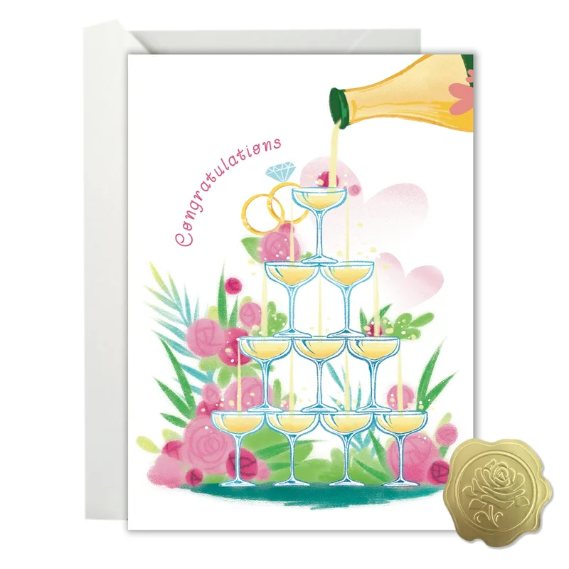 Champagne Tower Wedding Card: Cheers to the Happy Couple