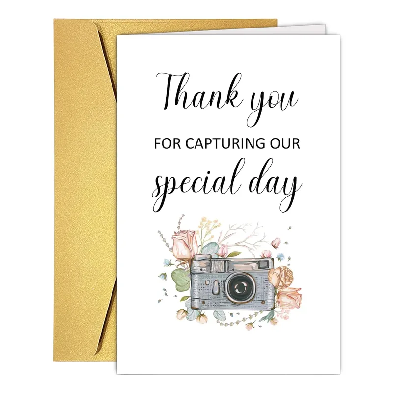 Thank You Photographer Card with a Vintage Camera and Blooms