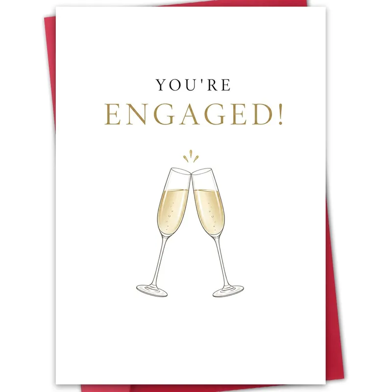 Engaged Toast Card: two champagne flutes clinking