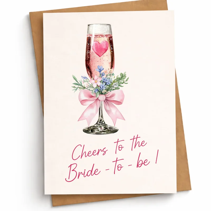 Pink Watercolor Champagne Flute Card for the Bride-to-Be