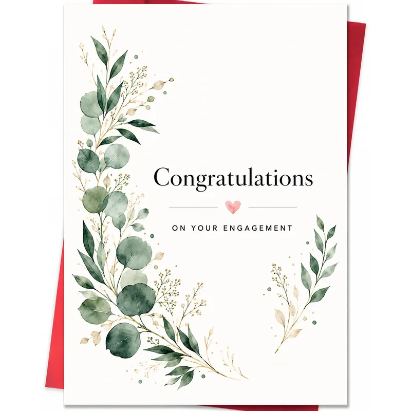 Watercolor Eucalyptus Engagement Card for Your Happy News