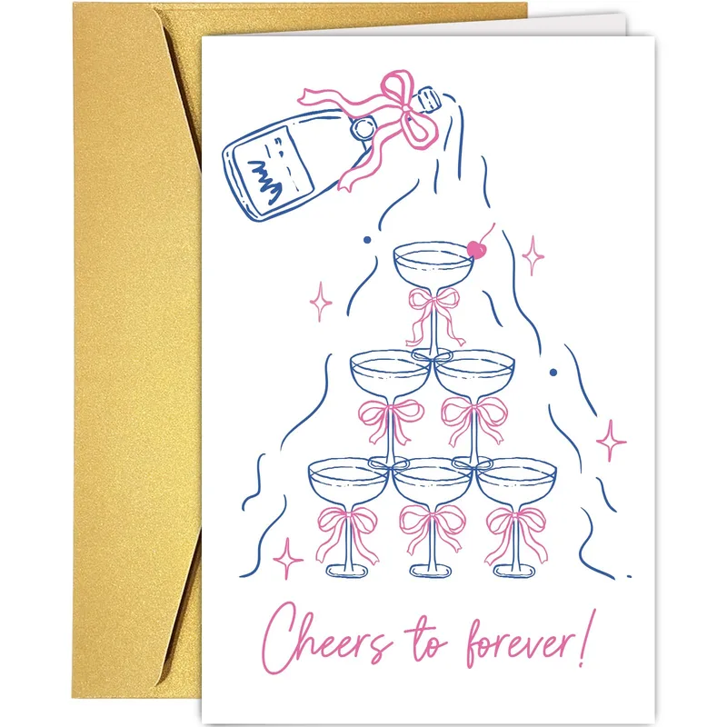 Champagne Tower Engagement Card for Your Happy Couple