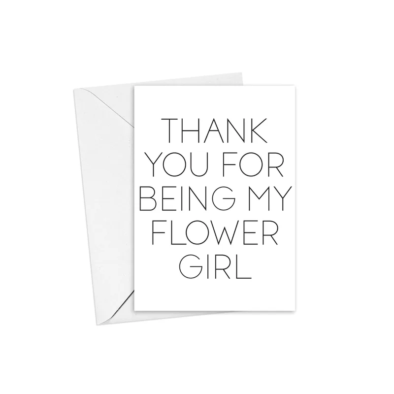 Minimalist Black Text Card: Thank You for Being My Flower Girl