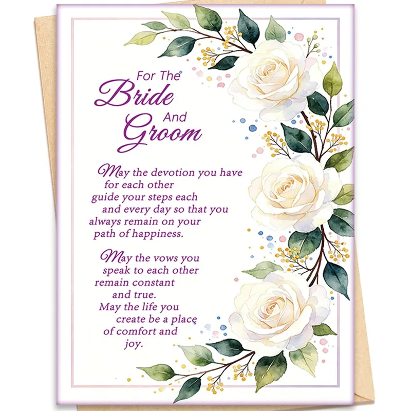 Wedding Blessing Card: White Roses and Wishes for the Couple