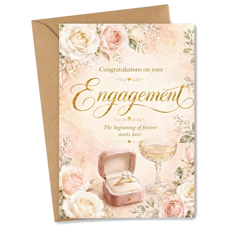 Blush Floral Watercolor Engagement Card for the Happy Couple