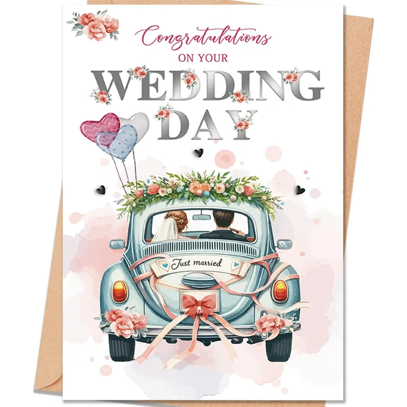 Congratulations on Your Wedding Card: Blue Vintage Car Gift