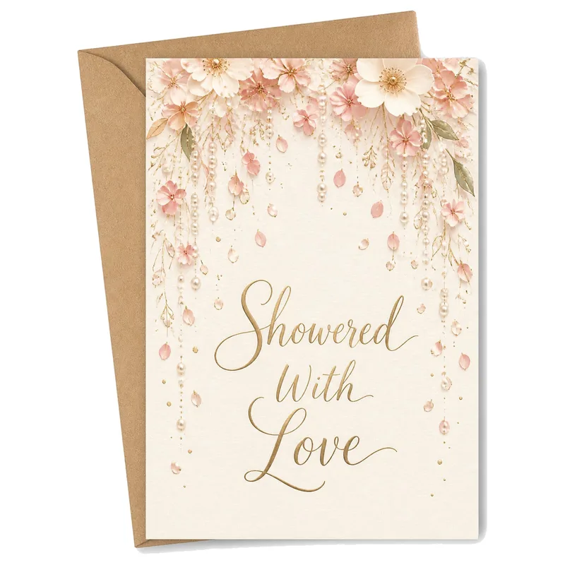 Showered with Love Card: Blush Floral Pearl Cascade