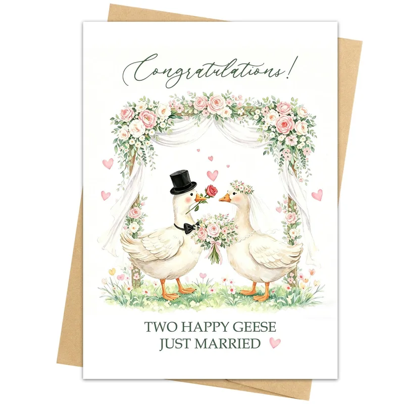 Geese Wedding Card: Two Happy Geese Just Married